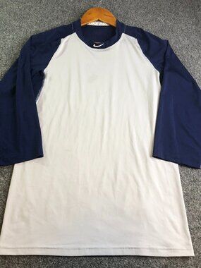 Nike Pro Shirt Mens Small White Blue Baseball MLB Compression Fitted Raglan